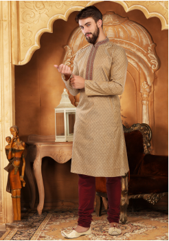 Gold Brown Color Jacquard And Poly Fabric Kurta Set